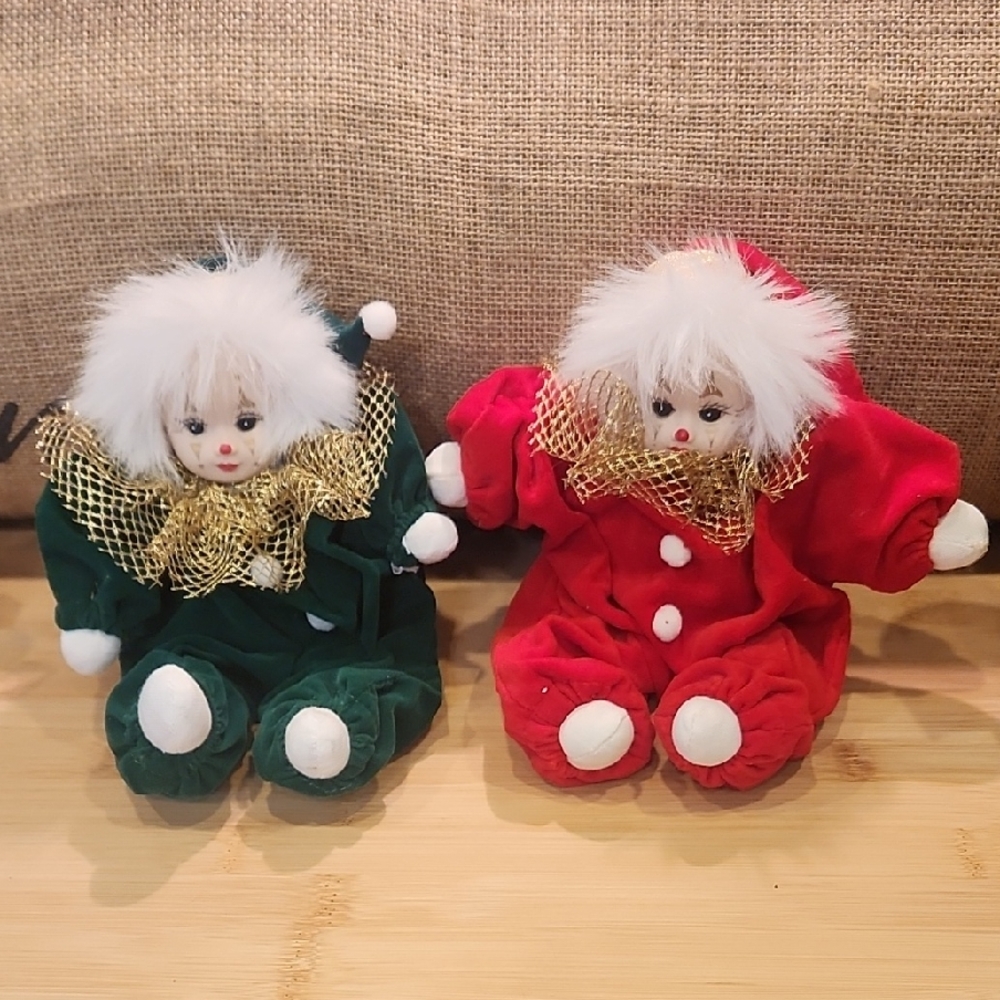 Holiday Plush Clown Set - Red and Green